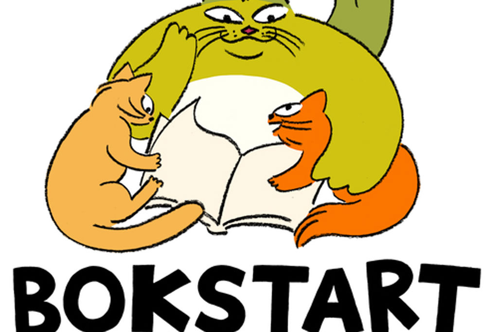 Bokstart Gotlands logotyp med tre katter som läser en bok